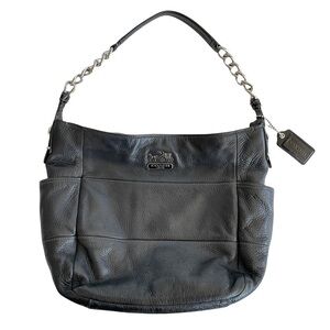 Coach  Madison Tribeca Black Leather Shoulder Bag with Chain Strap